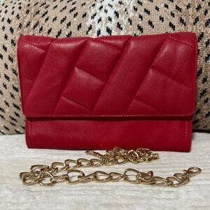 Rox & Ann Red Quilted Clutch with Attachable Gold Chain